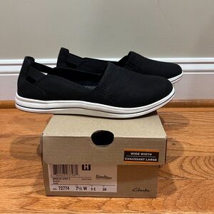 NEW Clarks Cloudsteppers Black Breeze Step II Slip-On Shoes - Size 7.5 Wide